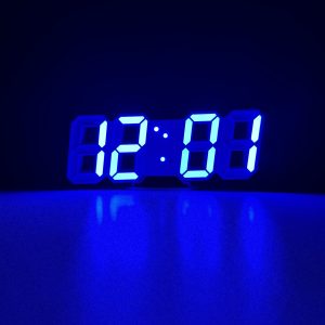 3D LED Digital Clock Glowing Decoration Wall Or Table Clock – Blue LED